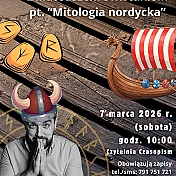 plakat wydarzenia "Mitologia Nordycka" dla dzieci z MBP w Tarnowskich Górach