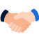 Ikona przedstawiająca dwa uściśnięte dłonie, jedna w jasnym, druga w ciemniejszym kolorze skóry, symbolizujące współpracę, partnerstwo lub porozumienie.