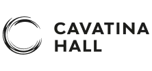 Czarno-białe logo Cavatina Hall z sygnetem w kształcie niedomkniętego okręgu