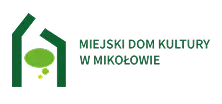 Logo Miejskiego Domu Kultury w Mikołowie przedstawiające stylizowany, ciemnozielony zarys budynku, wewnątrz którego znajduje się jasnozielona dymek dialogowy.