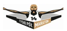 Logo 14. Tyskiego Półmaratonu przedstawiające zgeometryzowaną sylwetkę triumfującego biegacza z rozłożonymi rękami.