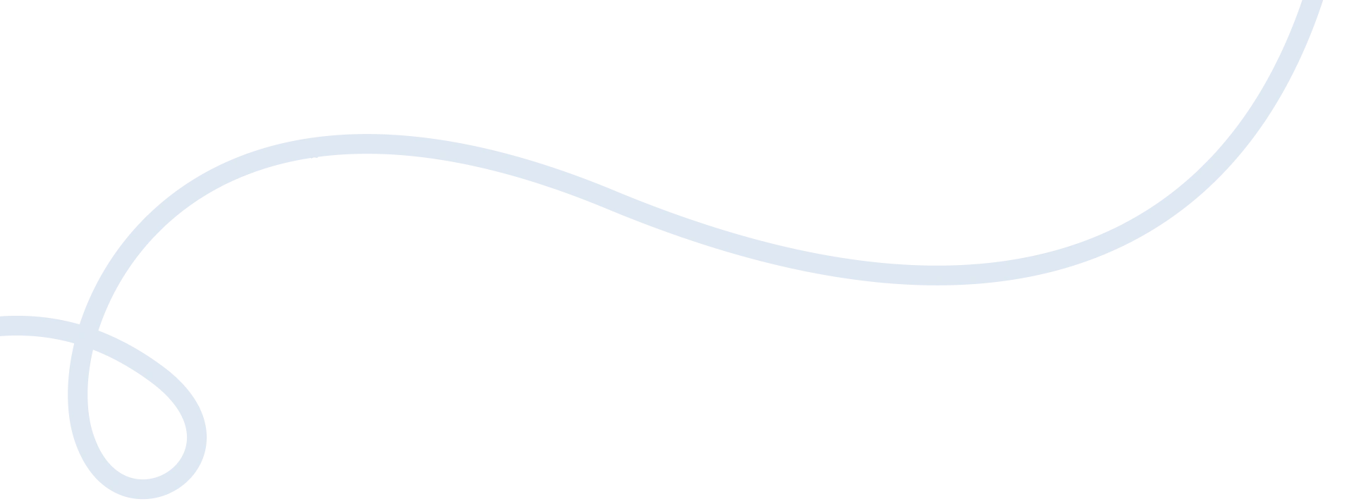 Dekoracyjny element graficzny w postaci falistej, jasnoniebieskiej linii biegnącej od lewego dolnego rogu do prawego górnego rogu obrazka, tworzącej płynną krzywą z pętelką