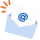 Ikona przedstawiająca białą kopertę z niebieskim symbolem „@” i pomarańczową kreską, symbolizująca wiadomość e-mail.