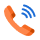 Ikona przedstawiająca pomarańczoną słuchawkę telefonu z niebieskimi falami sygnału, symbolizująca kontakt telefoniczny.
