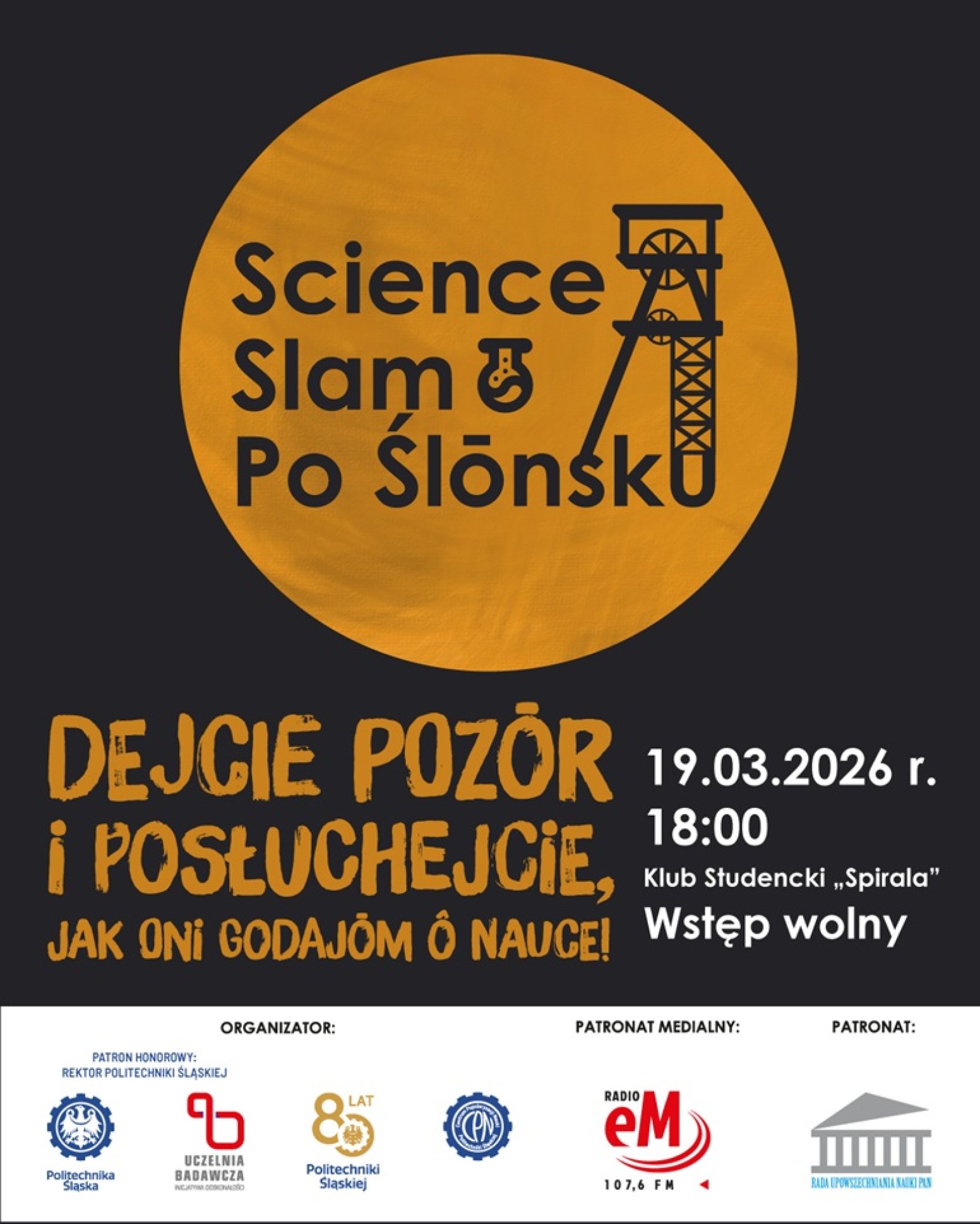 Plakat Science Slam po ślonsku