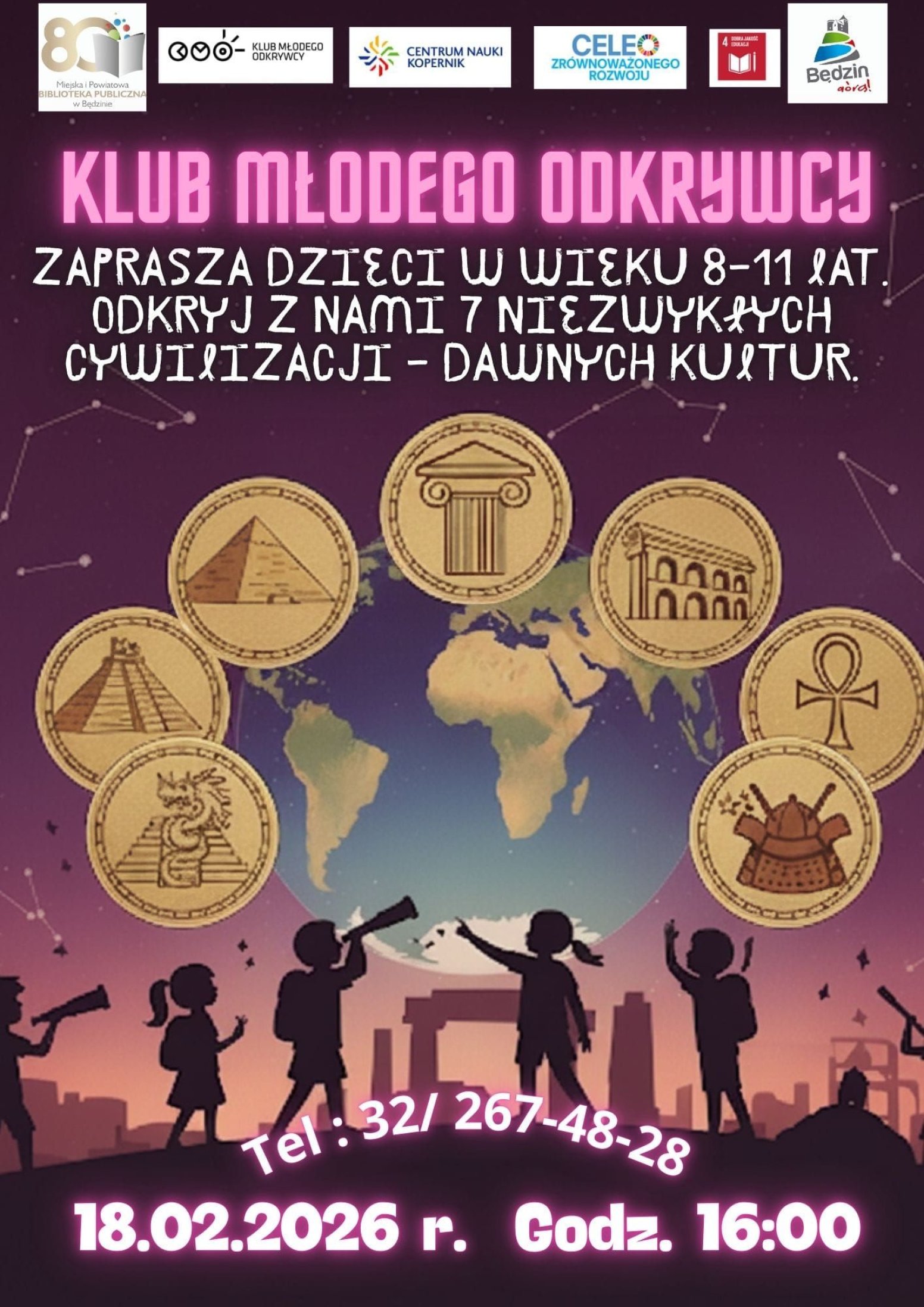 plakat wydarzenia MBP Będzin Klub Młodego Odkrywcy