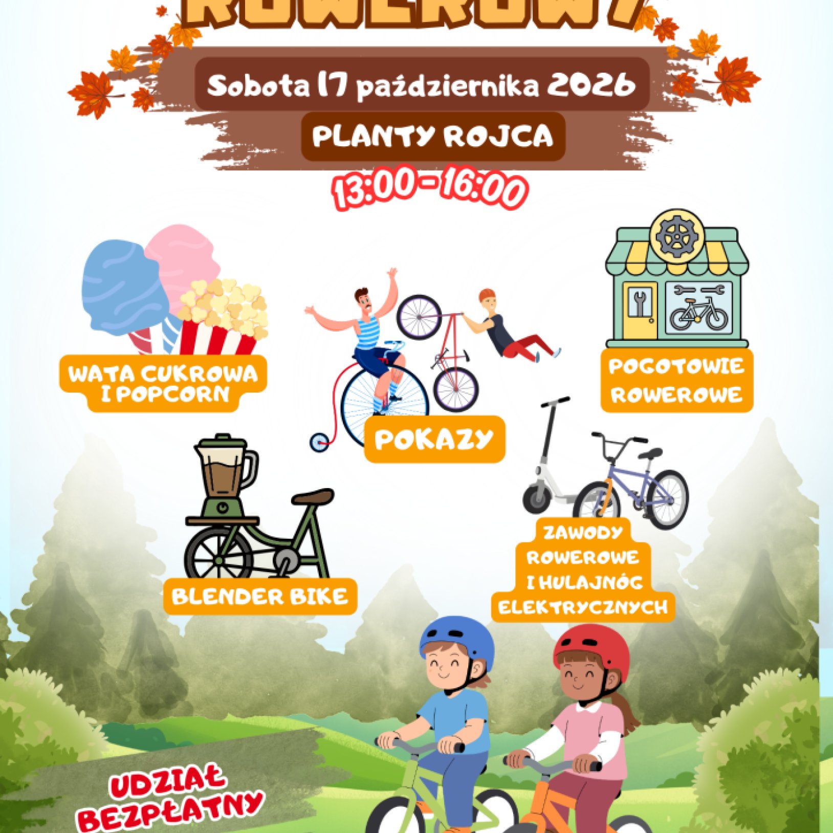 plakat Pikniku Rowerowego z ilustracjami