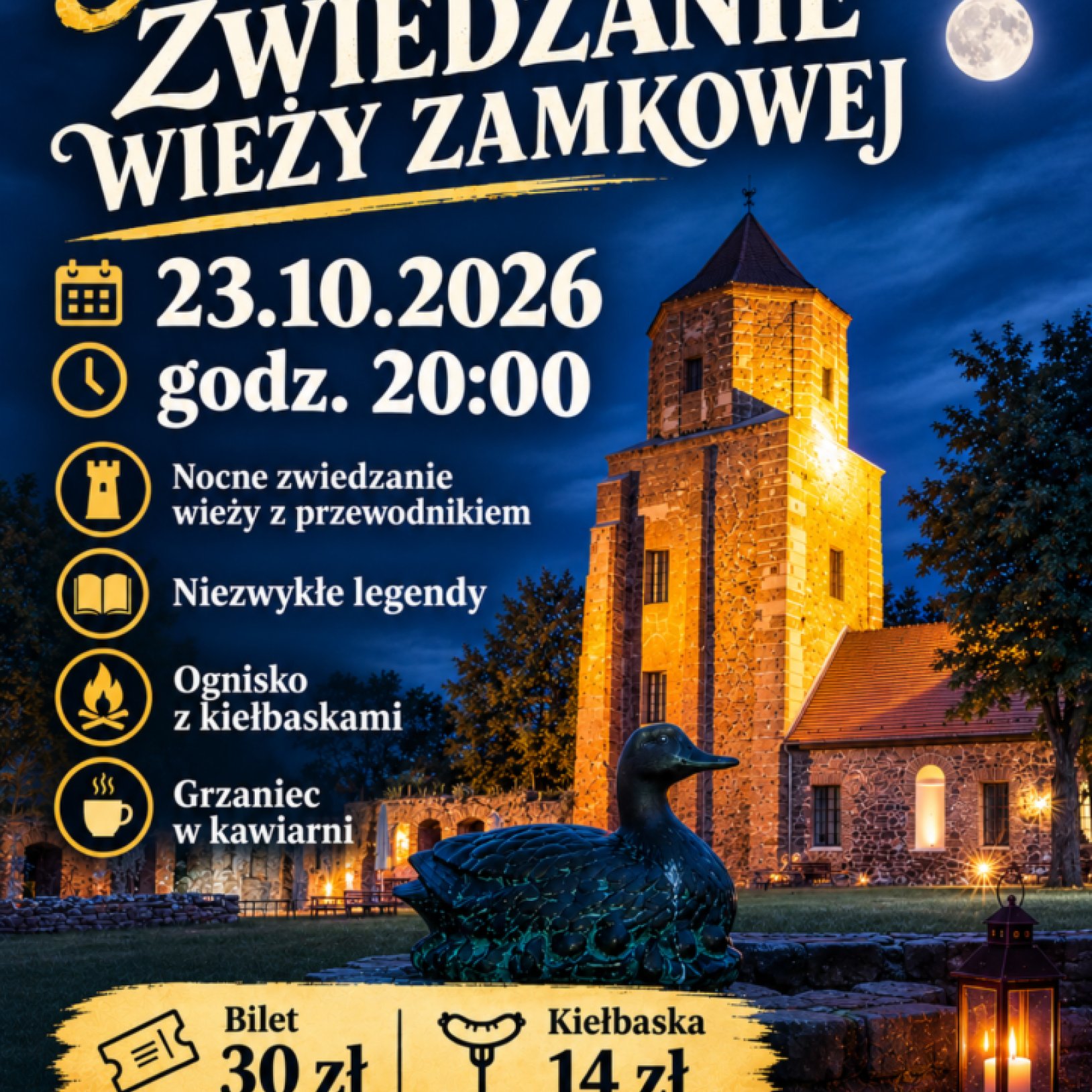 plakat wydarzenia Nocne zwiedzanie wieży zamkowej w Toszku