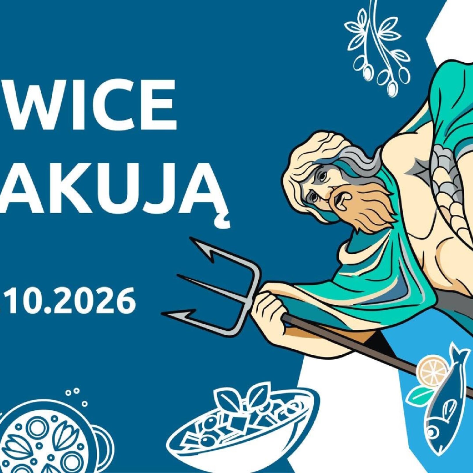 plakat festiwalu Gliwice Smakują z ilustracją neptuna na niebieskim tle