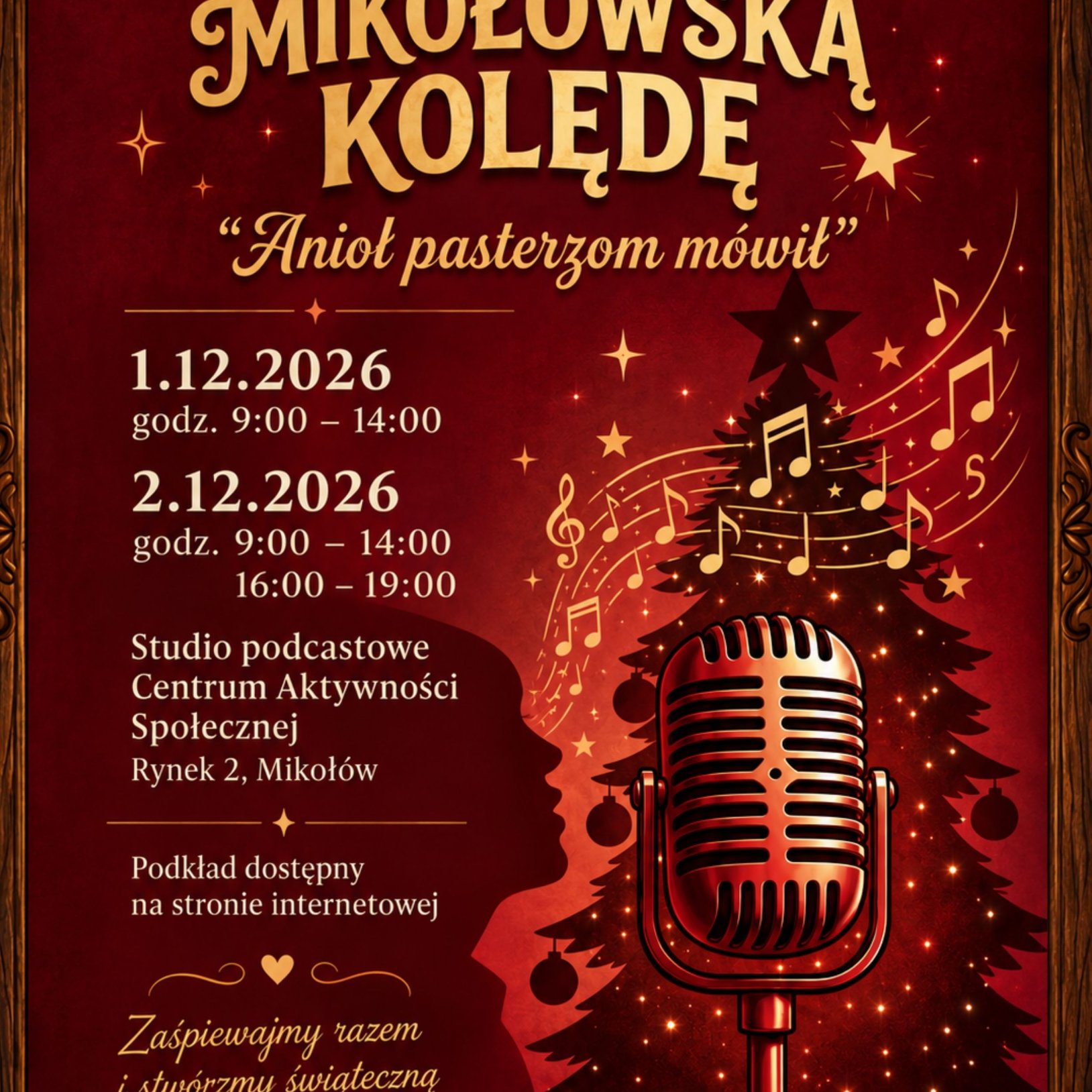 plakat wydarzenia Nagrywamy Mikołowską Kolędę - Anioł Pasterzom mówił