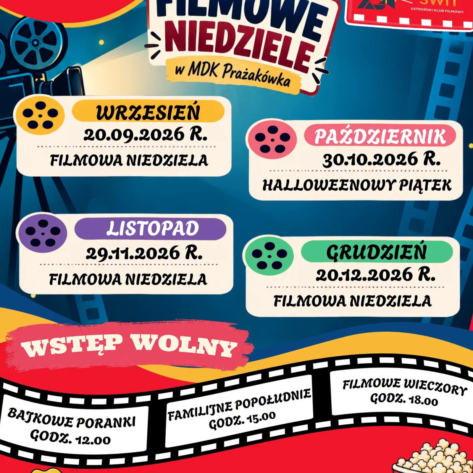 plakat Filmowe niedziele w MDK Prażakówka