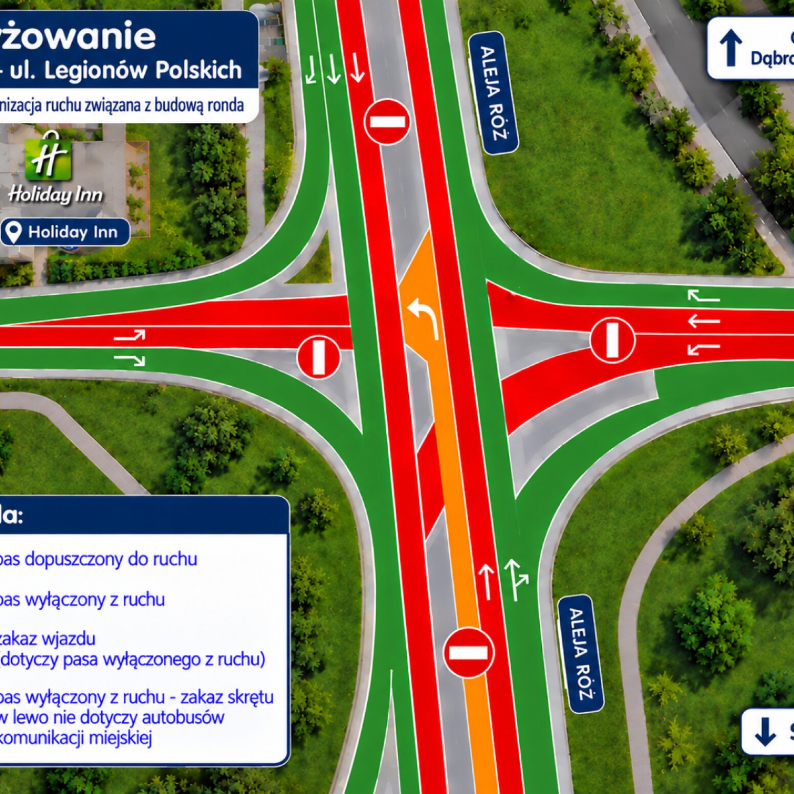 Mapa tymczasowej organizacji ruchu na skrzyżowaniu