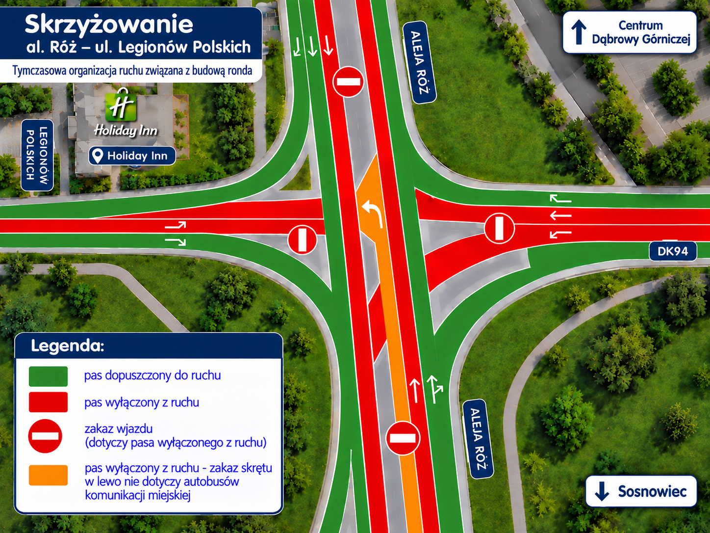 Mapa tymczasowej organizacji ruchu na skrzyżowaniu