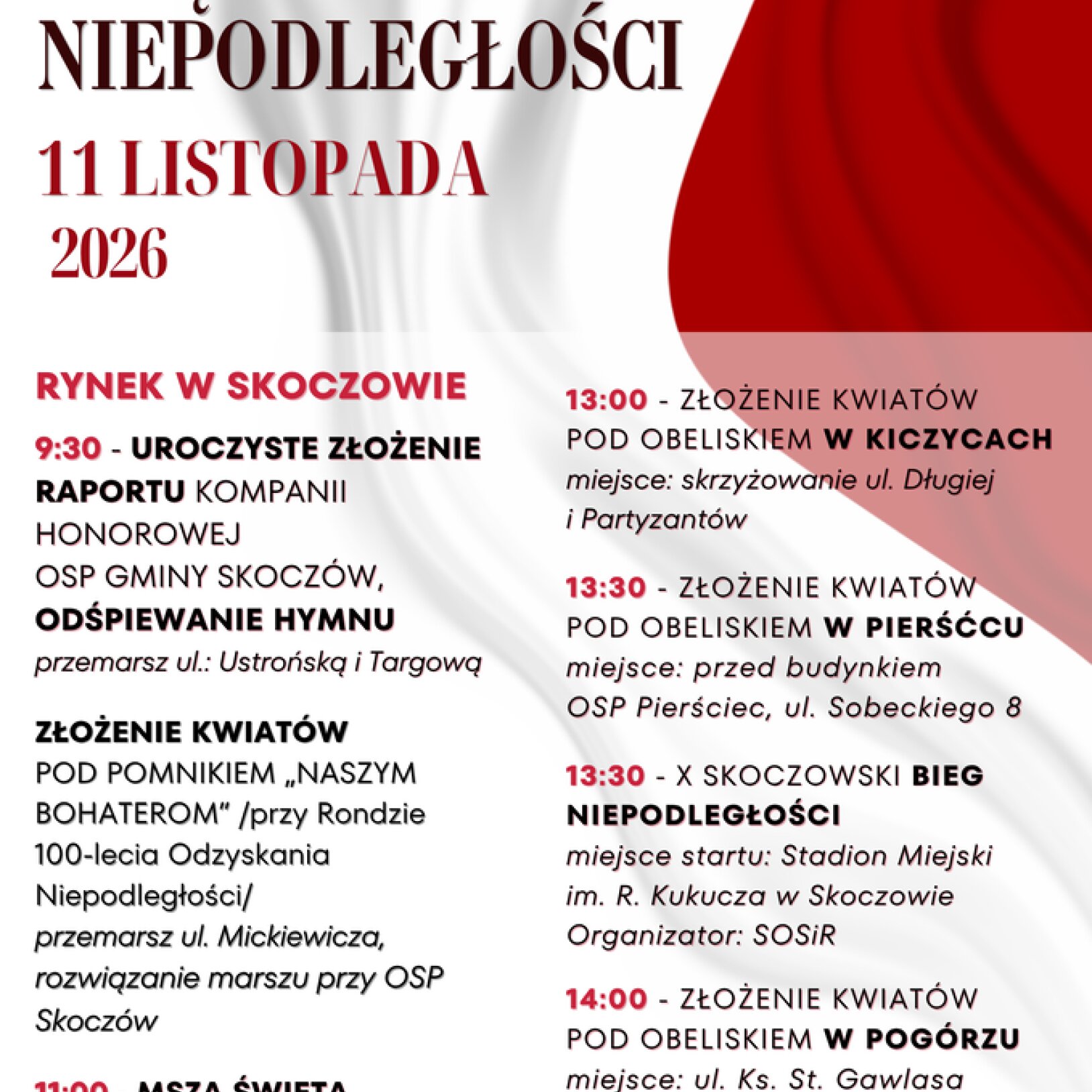 Obchody Narodowego Święta Niepodległości 11 listopada w gminie Skoczów