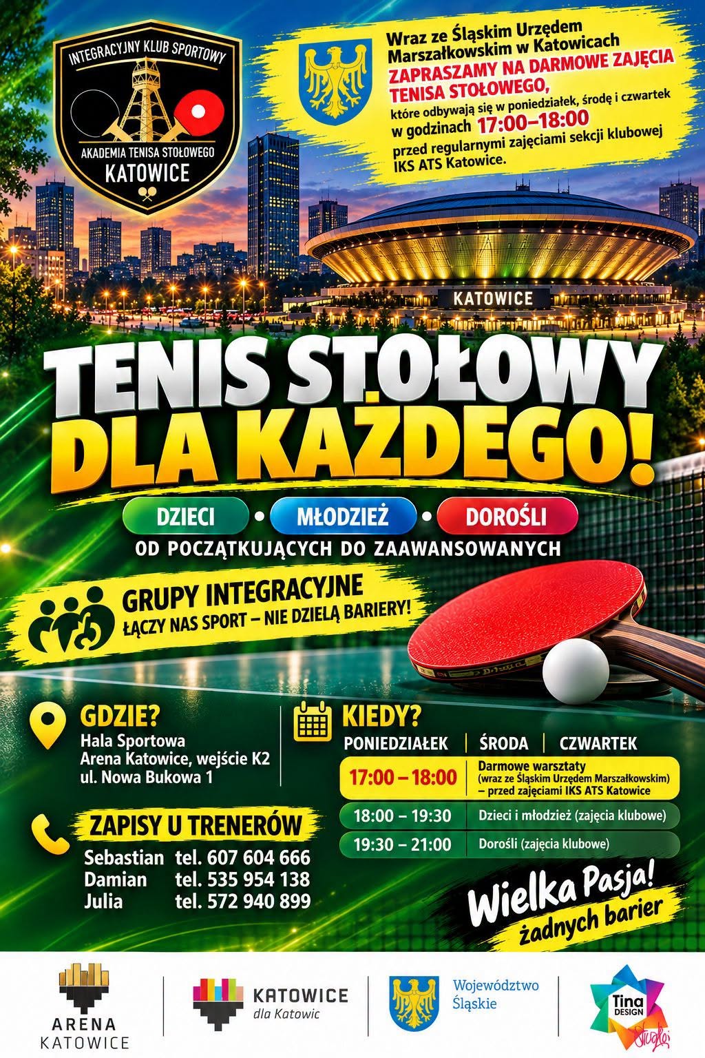 Darmowe treningi tenisa stołowego w Katowicach