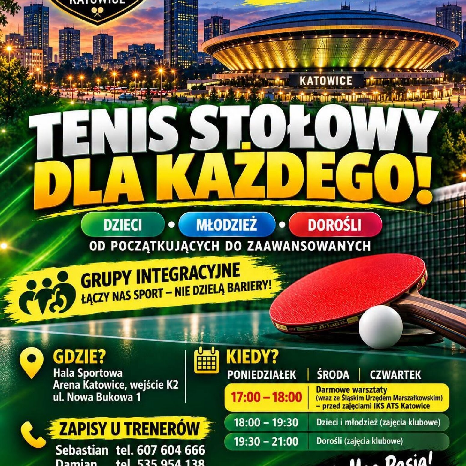 Darmowe treningi tenisa stołowego w Katowicach