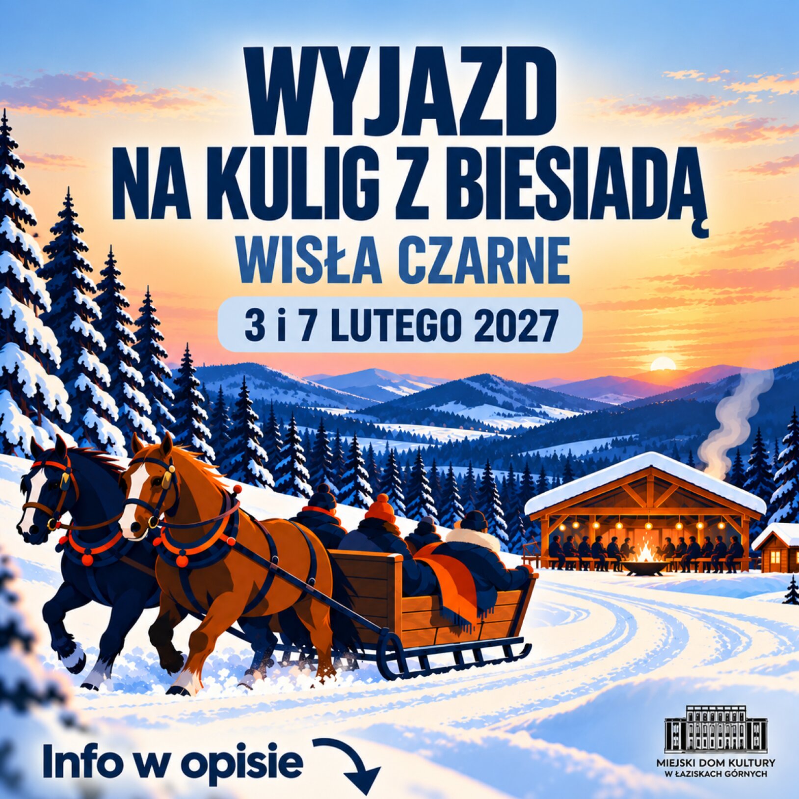 Zimowy kulig na tle pięknej, górskiej zimy