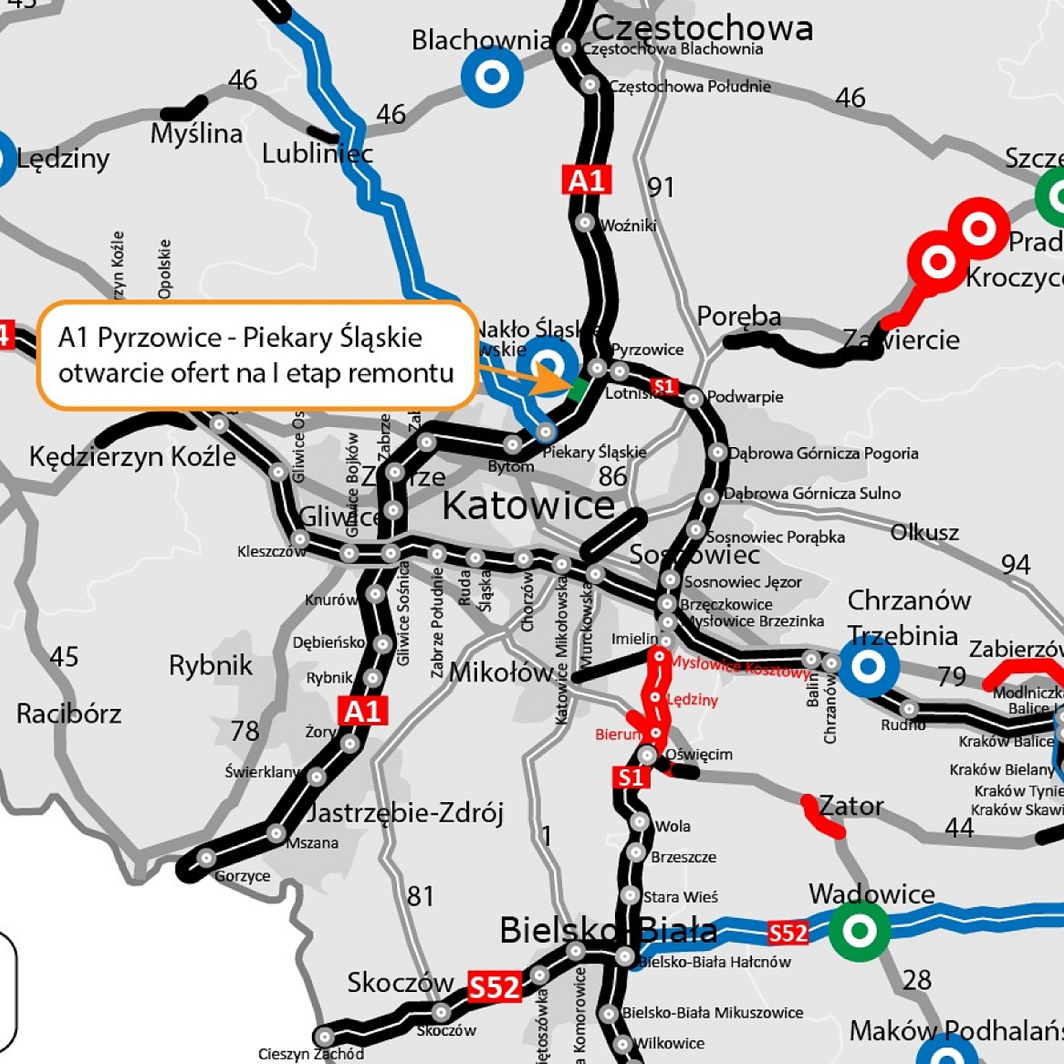 zdjęcie szarej mapy z trasą A1