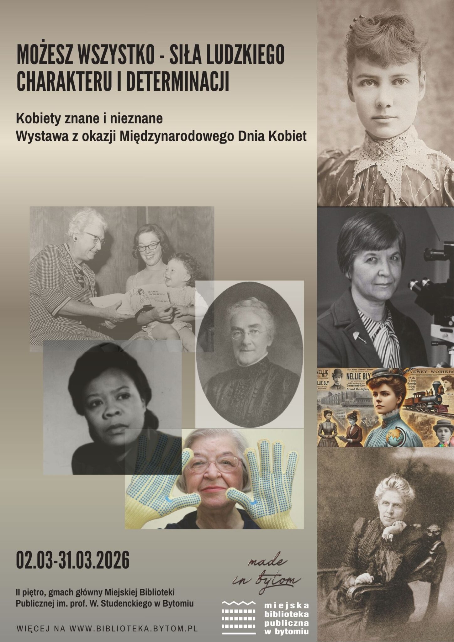 plakat wydarzenia "Kobiety znane i nieznane" w Bytomskiej bibliotece