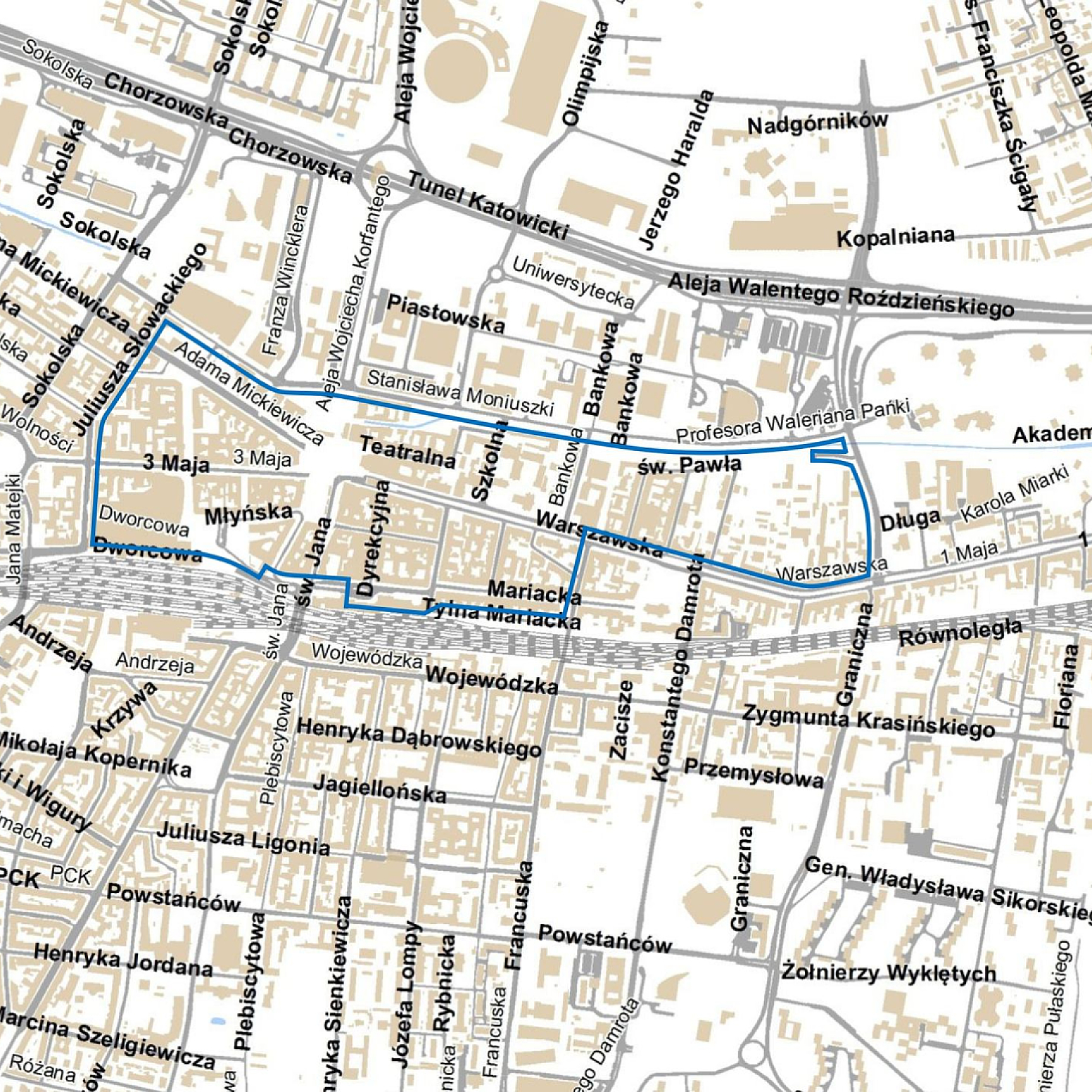 Mapa z wyznaczoną Strefą Czystego Transportu