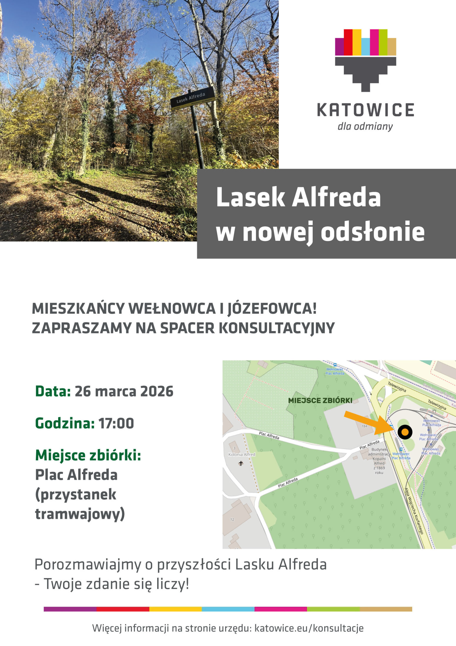 Plakat informujący o spacerze w lasku