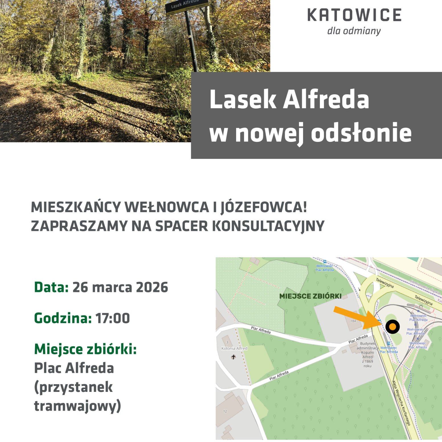 Plakat informujący o spacerze w lasku