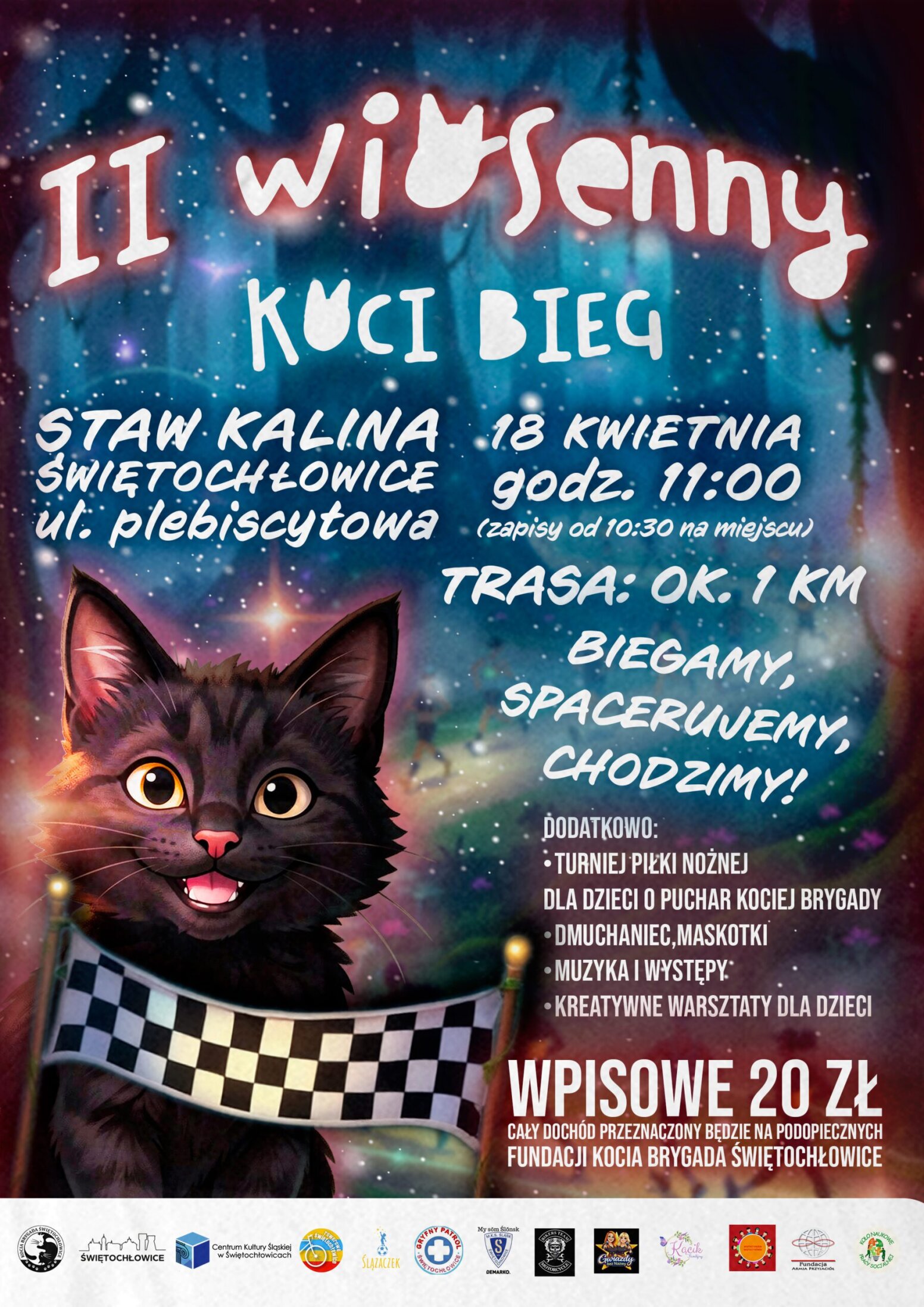 Plakat promujący koci bieg