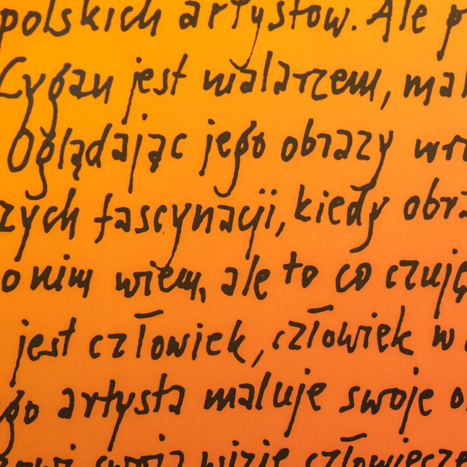 plakat stanisława wieczorka, tekst na pomarańczowym tle