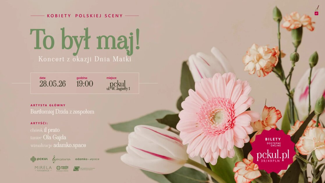 plakat koncertu z okazji dnia matki z kwiatami