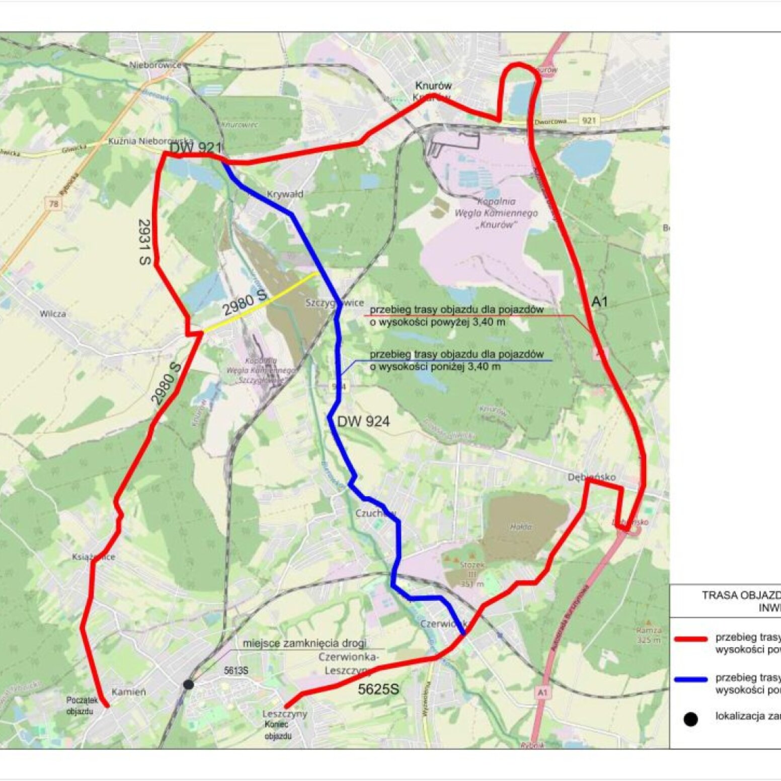mapa z zaznaczonym wiaduktem