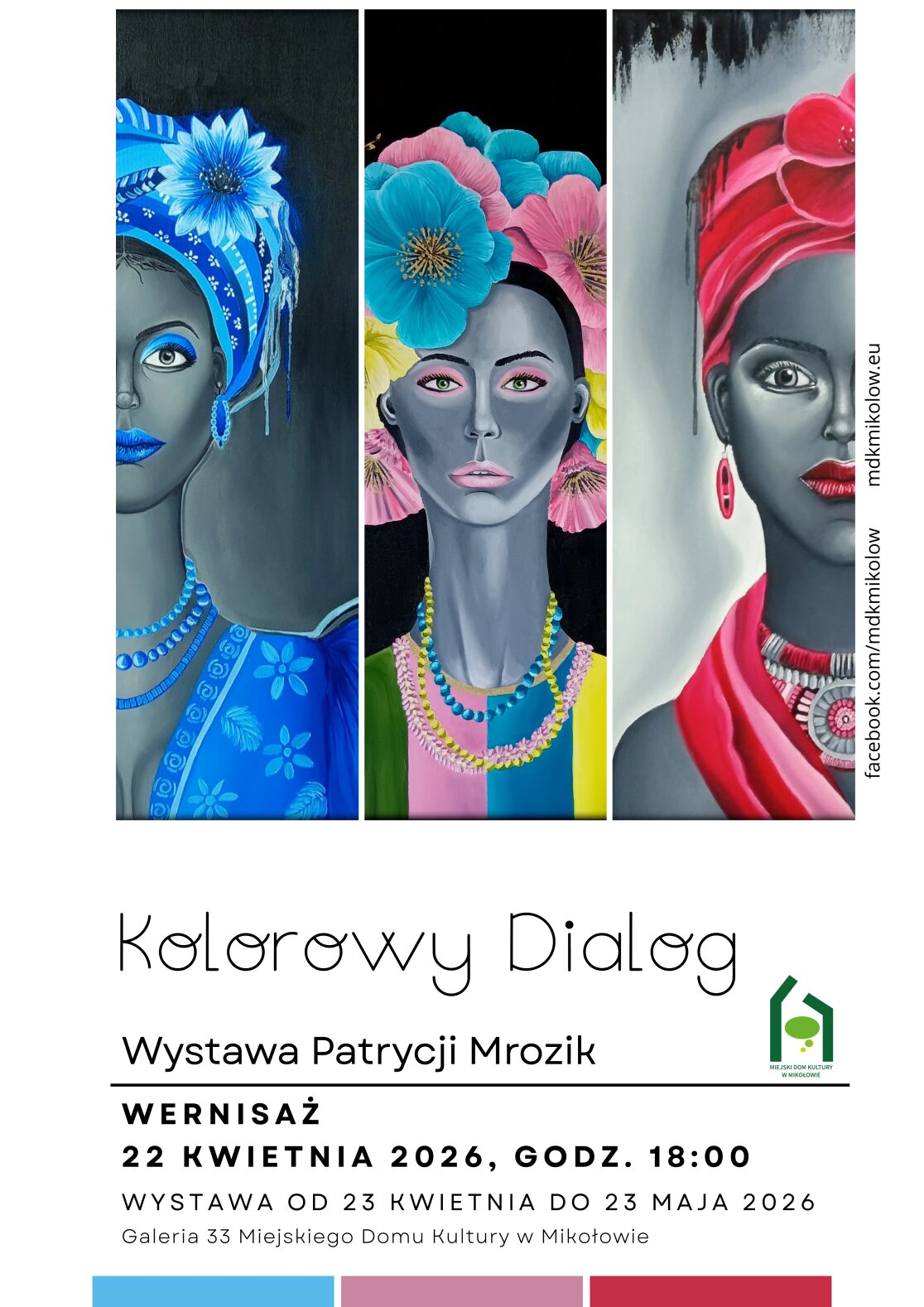 Plakat wystawy pt. Kolorowy Dialog w Mikołowie. Wernisaż 22 kwietnia 2026
