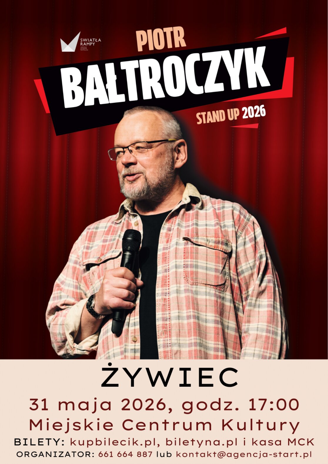plakat stand-upu Piotra Bałtroczyka