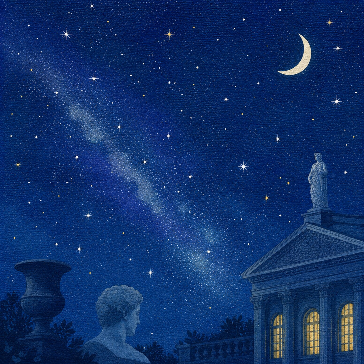 grafika muzeum na tle nocnego nieba