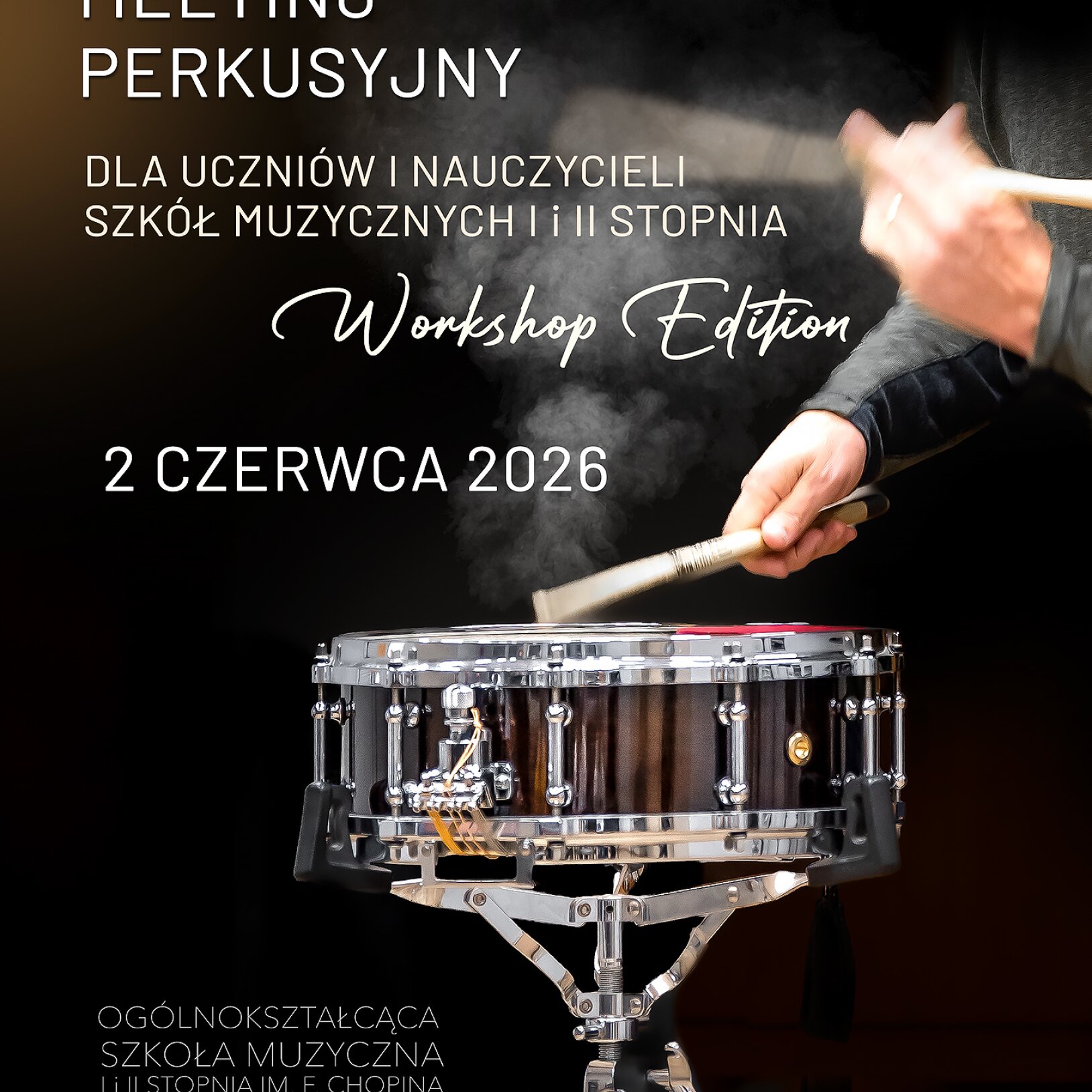 plakat wydarzenia, perkusja na czarnym tle