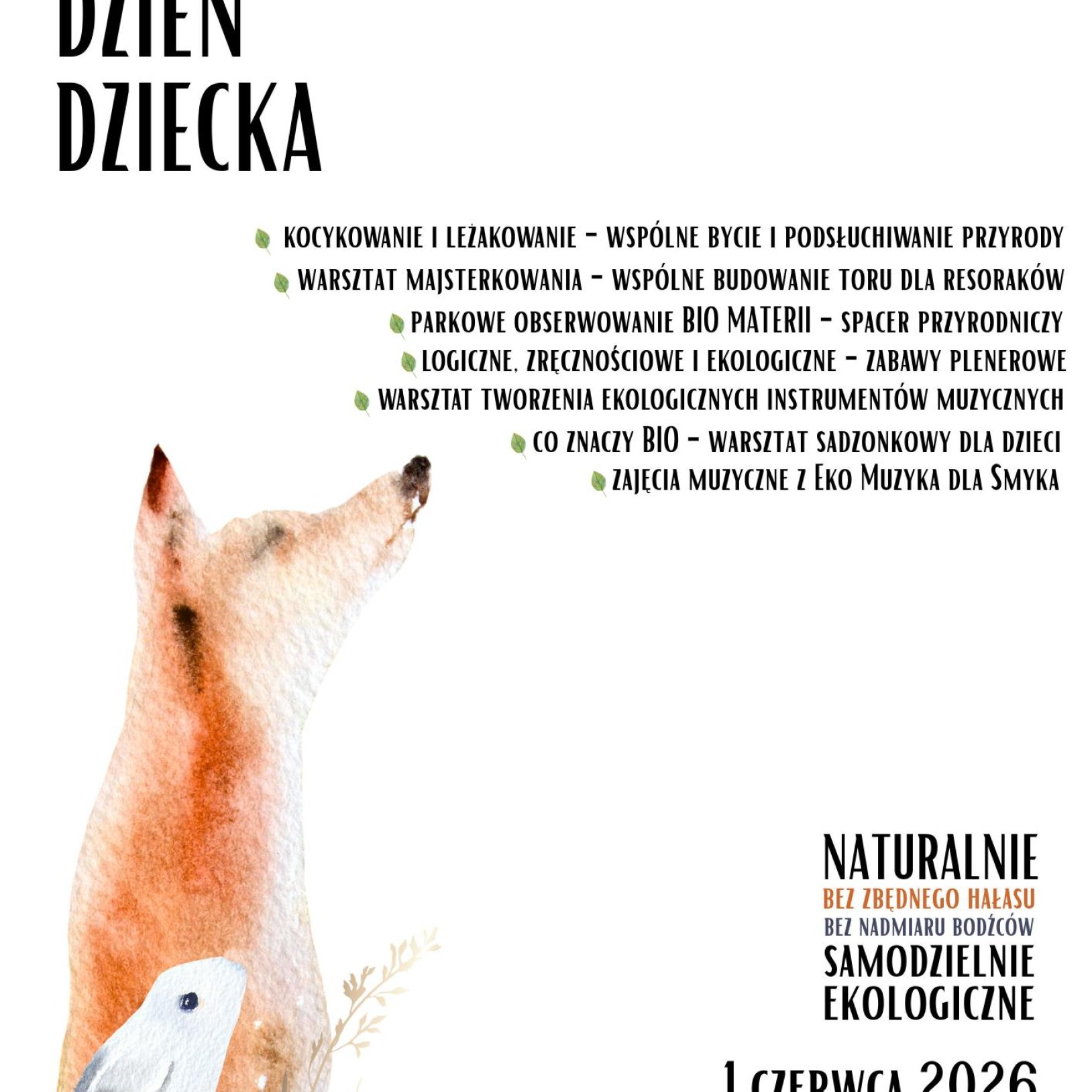 plakat wydarzenia z ilustracją akwarelową lisa i królika