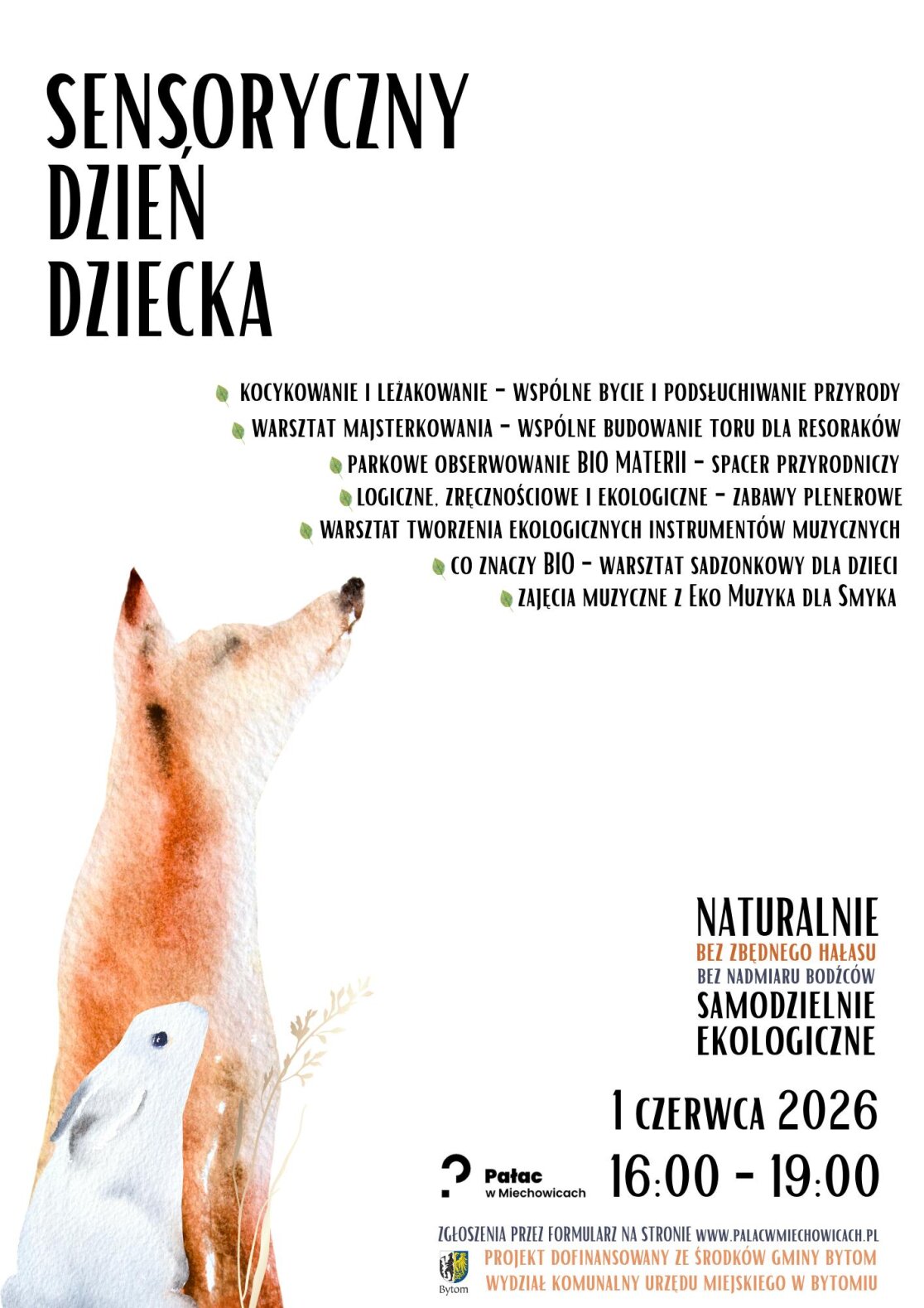 plakat wydarzenia z ilustracją akwarelową lisa i królika