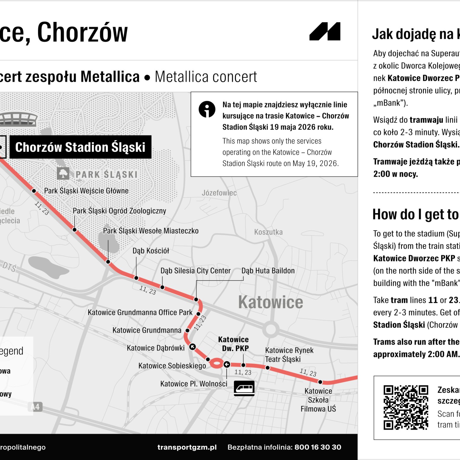 Mapka przedstawiająca trasę komunikacji miejskiej