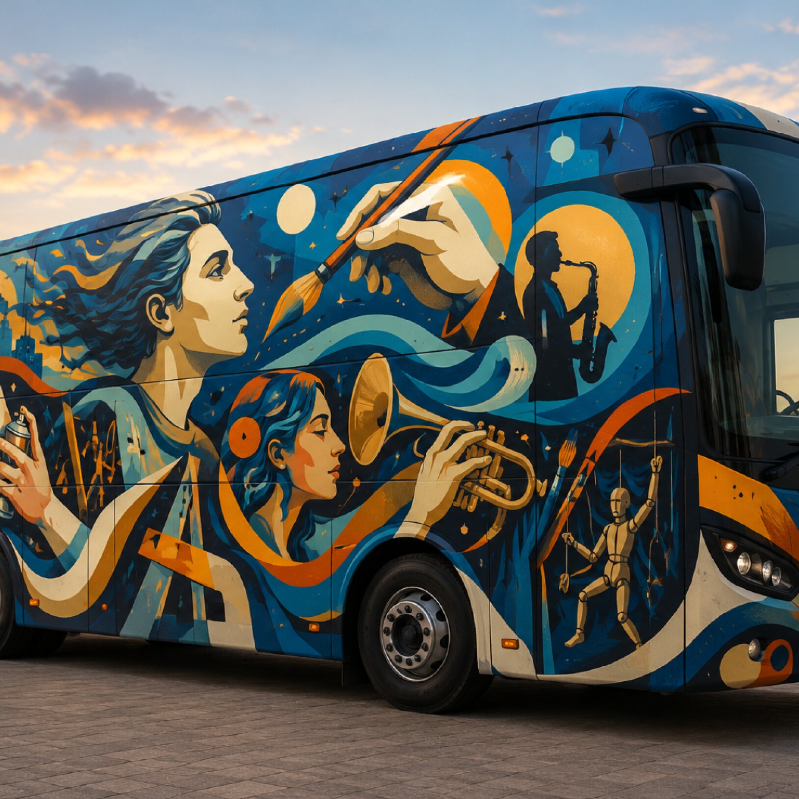 grafika autobusu z graffiti wygenerowanego przez AI