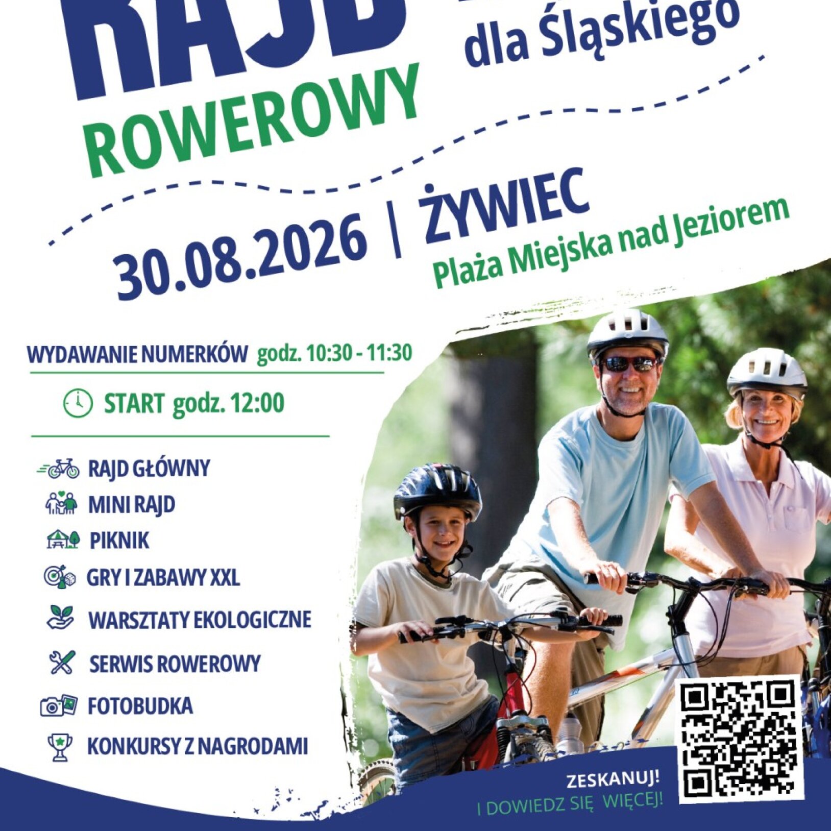 uśmiechnięta rodzina na rowerach
