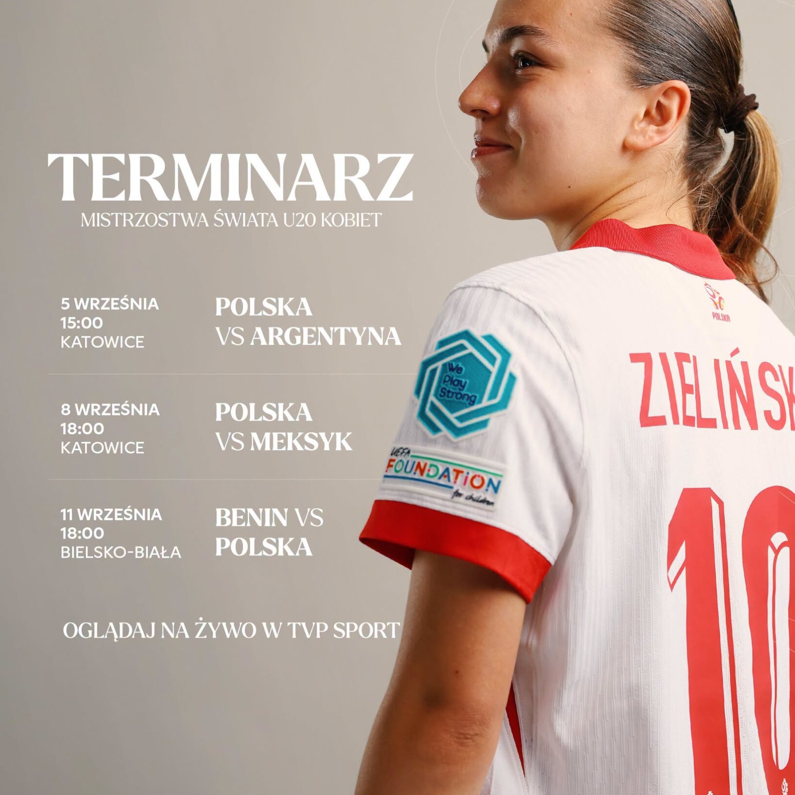 Reprezentantka Polski w piłce nożnej na grafice z terminarzem MŚ U20 kobiet