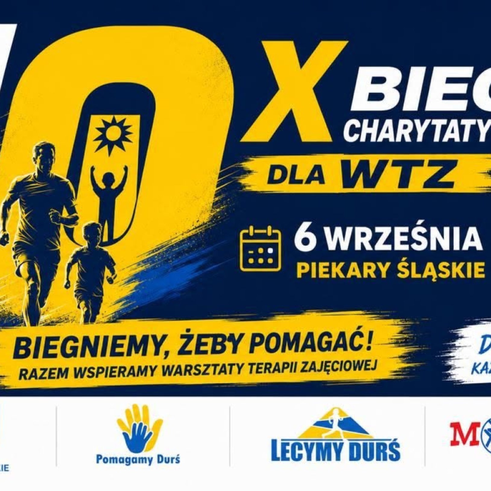 Kilka biegaczy na tle plakatu
