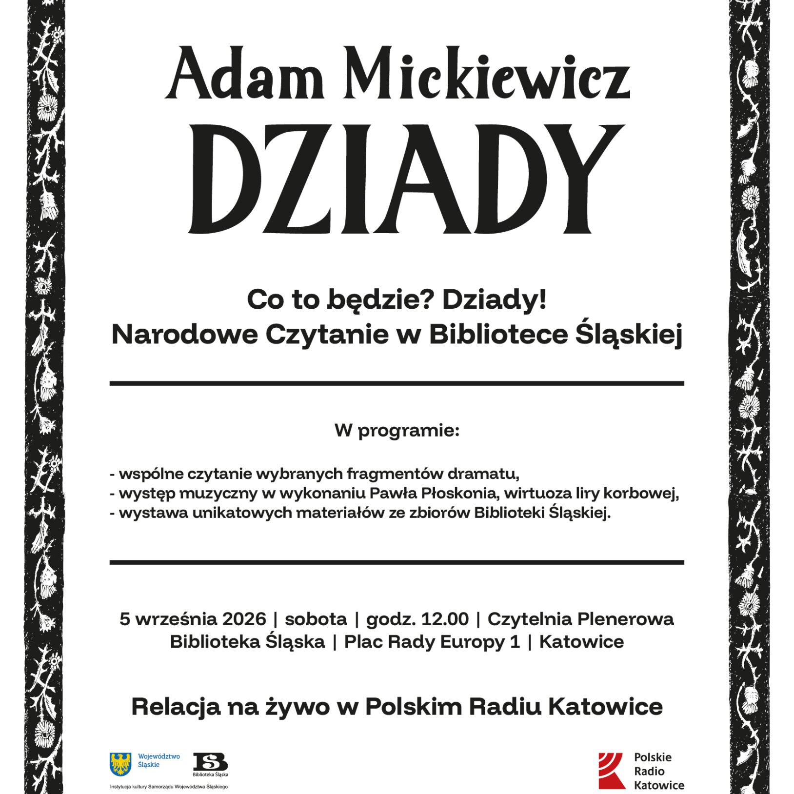 plakat narodowego czytania w bibliotece śląskiej