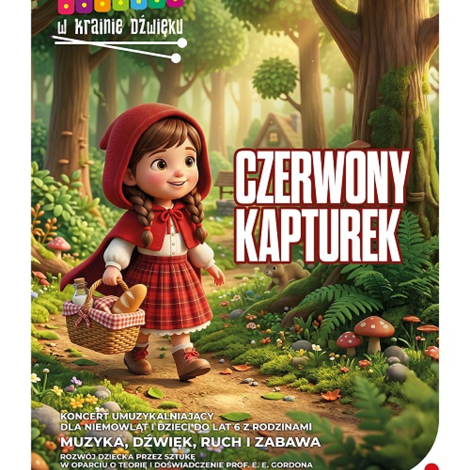Czerwony kapturek na tle drzew