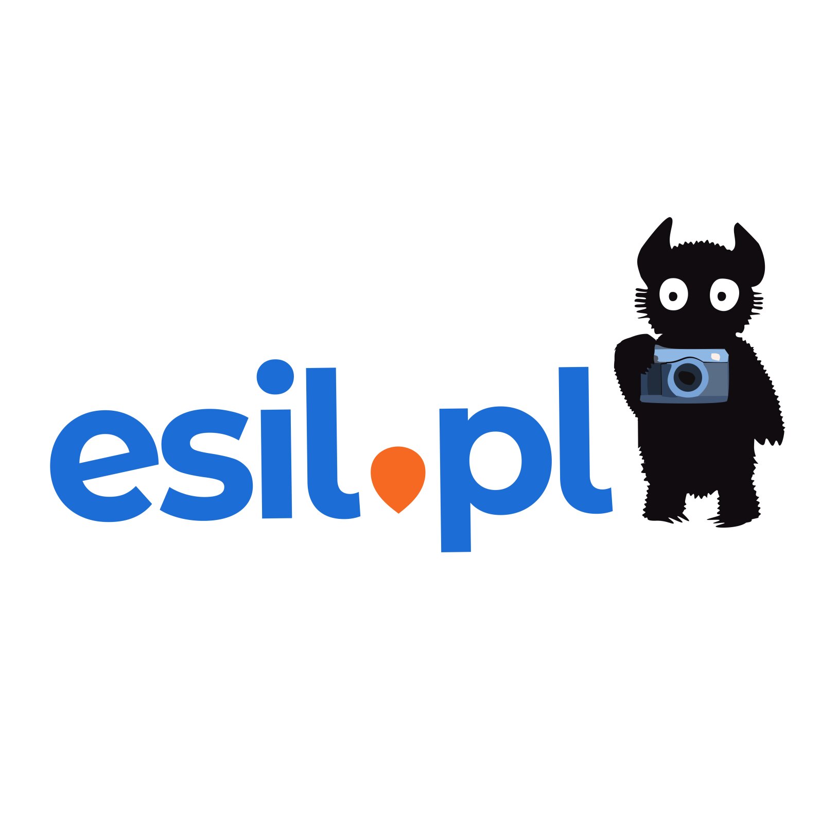 logo esil.pl z czarnym potworkiem obok z aparatem fotograficznym