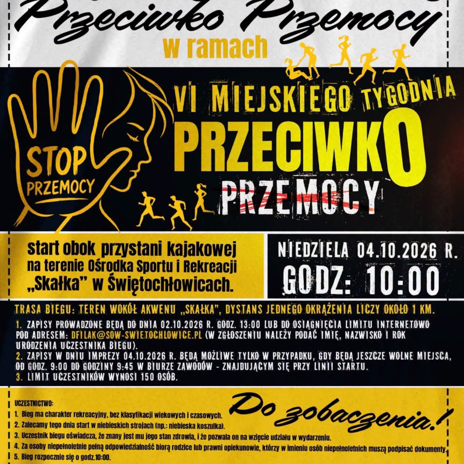 Drugi Miejski Bieg / Nordic Walking Przeciwko Przemocy plakat przedstawiający wydarzenie