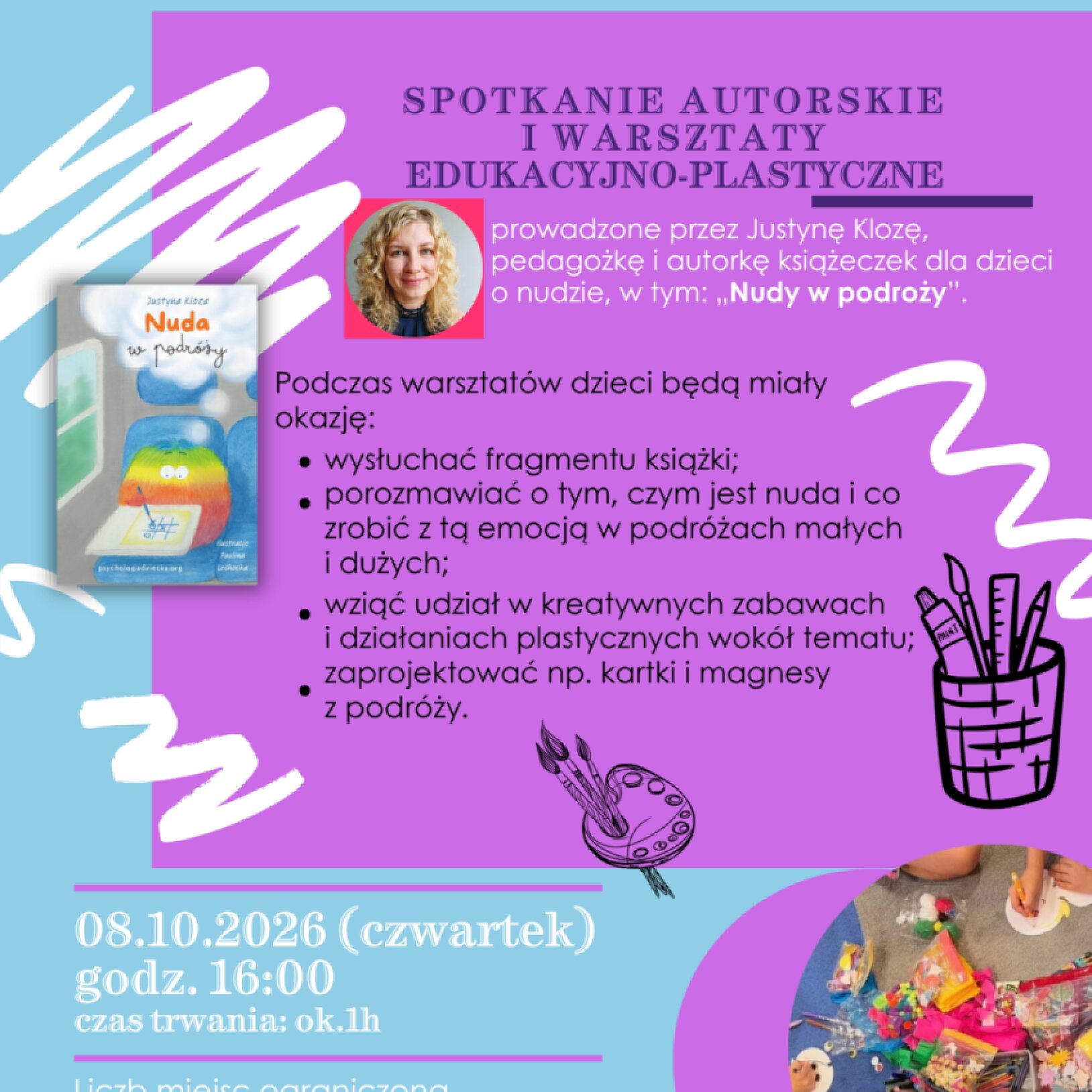 Spotkanie autorskie i warsztaty z Justyną Klozą