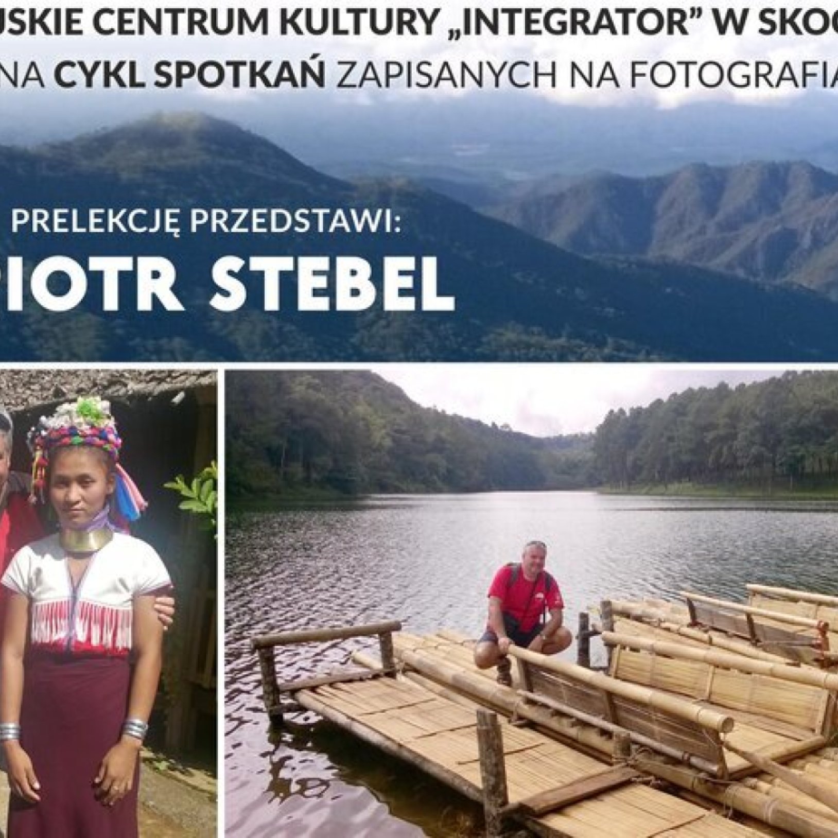 Mężczyzna oraz dwie dziewczyny w otoczeniu gór i wody