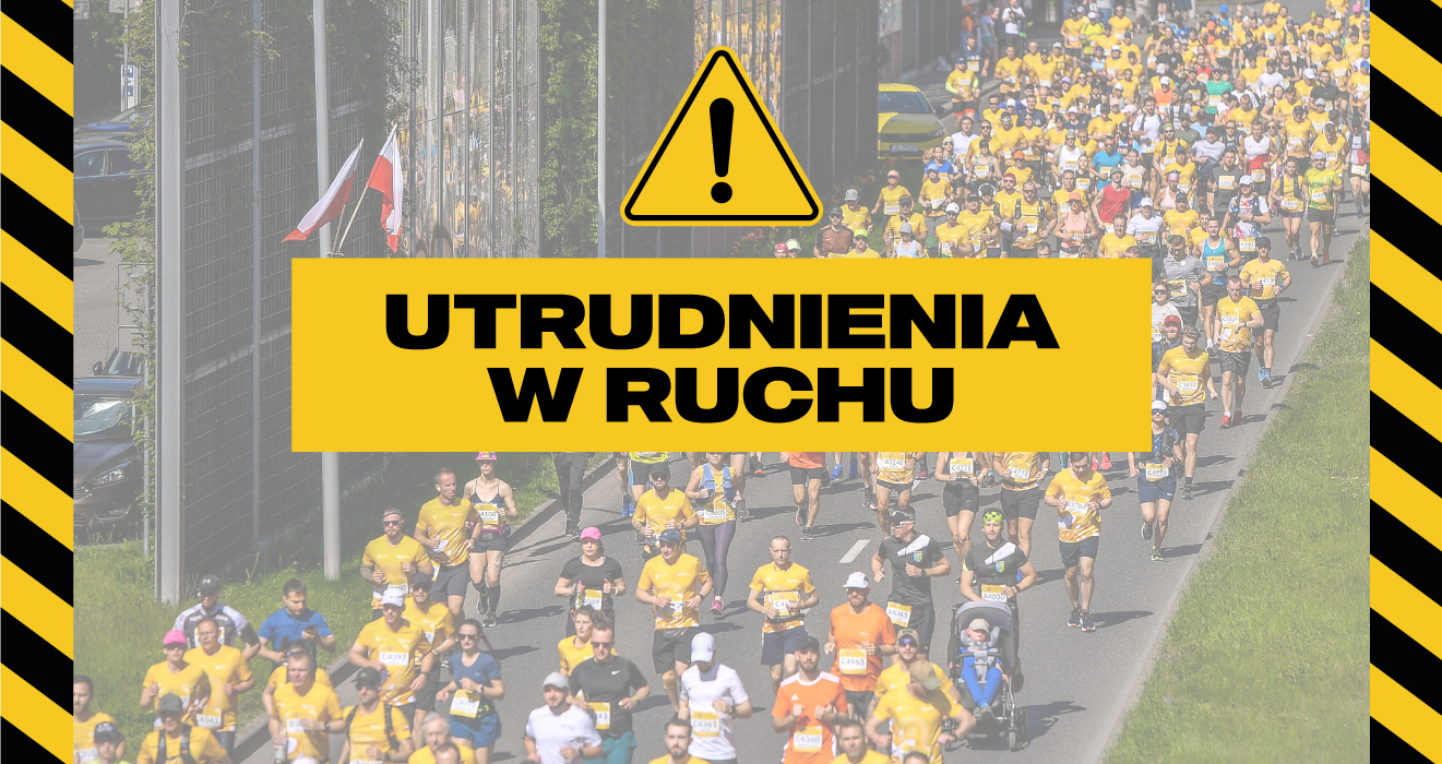 Grafika informująca o utrudnieniach podczas Silesia Marathon 2026