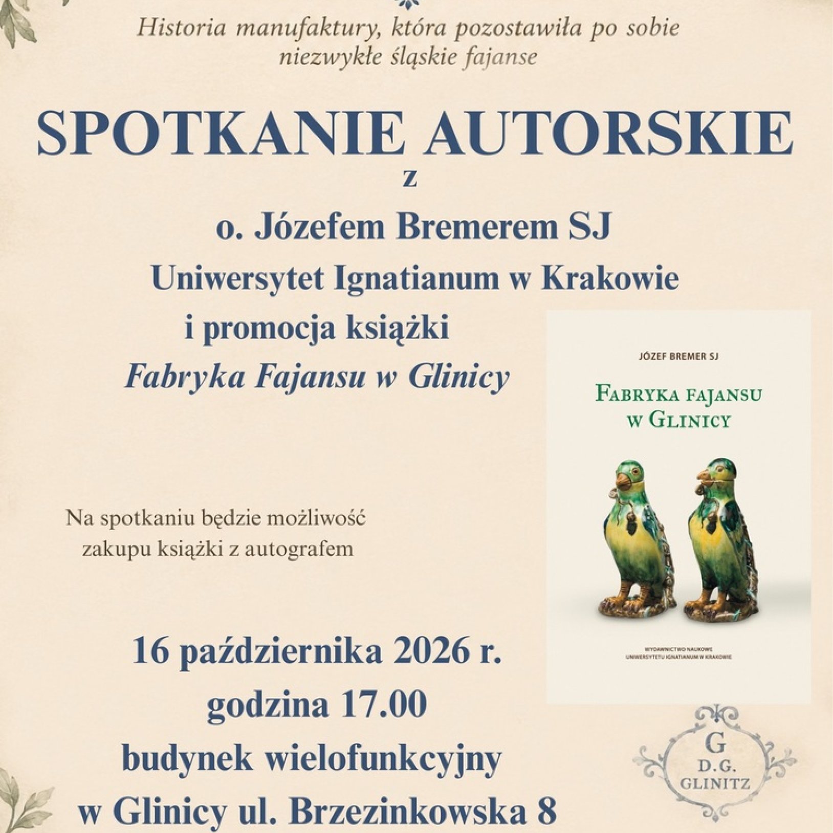 Spotkanie autorskie z o. Józefem Bremerem SJ - Plakat przedstawiający wydarzenie