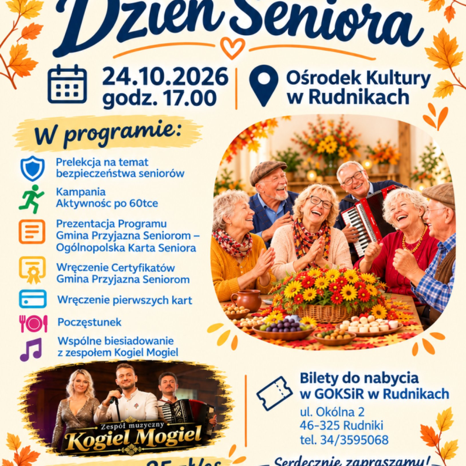 Seniorzy na tle plakatu